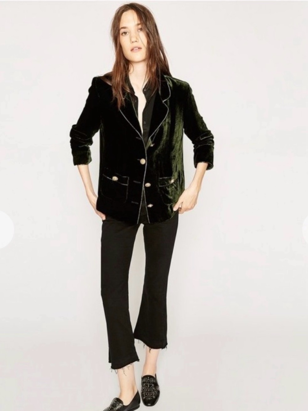 The Kooples Silk Velvet Blazer Green Medium